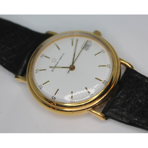 123 - A 1980s gold plated Eterna Matic automatic wristwatch with signed white dial, gold hands and hour in... 