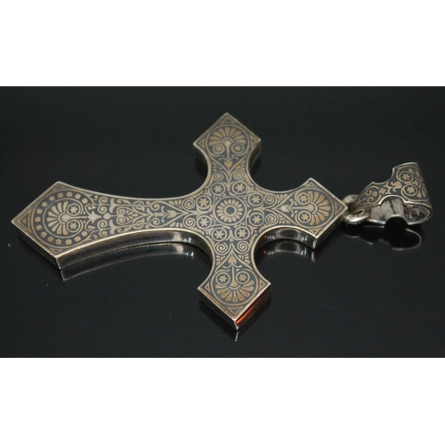 151 - A Russian niello silver orthodox cross, marks indistinct, length 75mm, wt. 18.65g. In house UK P&P £... 