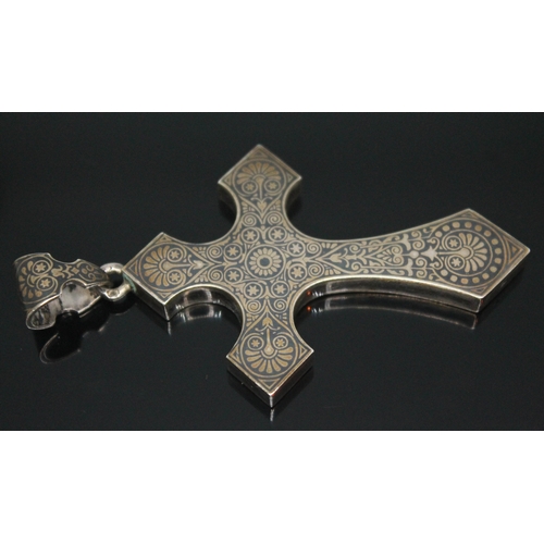 151 - A Russian niello silver orthodox cross, marks indistinct, length 75mm, wt. 18.65g. In house UK P&P £... 