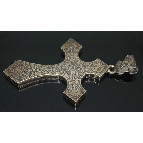 151 - A Russian niello silver orthodox cross, marks indistinct, length 75mm, wt. 18.65g. In house UK P&P £... 