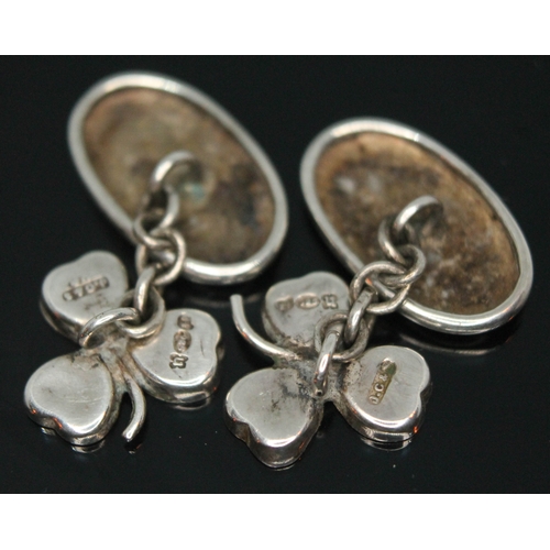 160 - A pair of Irish silver cufflinks, each formed as a three leaf clover, sponsor's mark J.C & S, Dublin... 