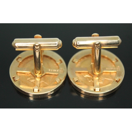 179 - A pair of half sovereign cufflinks, mounted in hallmarked 9ct gold, the George V half sovereigns dat... 