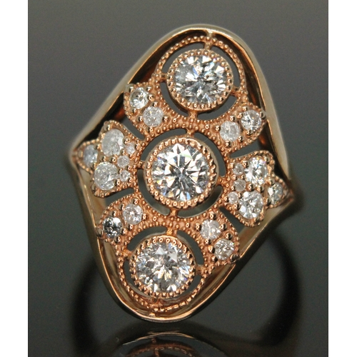 192 - A diamond cluster ring, total approx. diamond wt. 1ct, marked '14K', gross wt. 3.4g, size K.