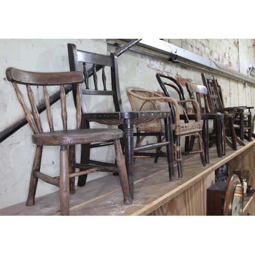 81 - A group of eight assorted children's chairs including an American style rocker, bentwood, folding et... 