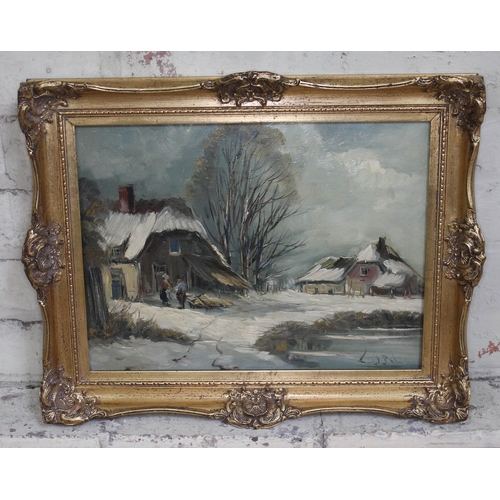 92 - Louis Van Der Pol (Dutch, 19th/20th century), winter scene, oil on board 38.5cm x 28.5cm, signed L.J... 