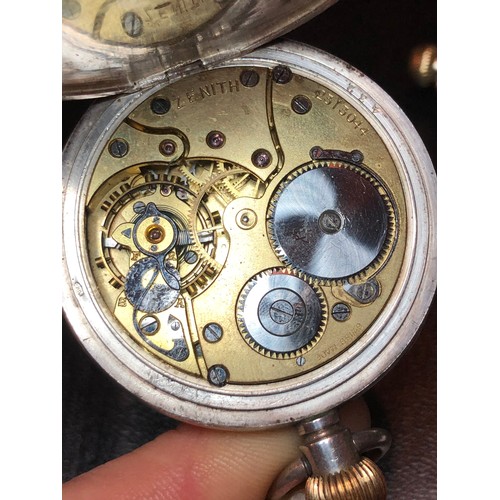 115 - A silver Zenith pocket watch marked .925 for repair together with a nickel plated Russells of Liverp... 