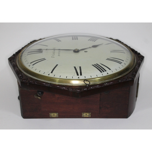 18 - A 19th century mahogany cased wall clock, with octagonal case, 13