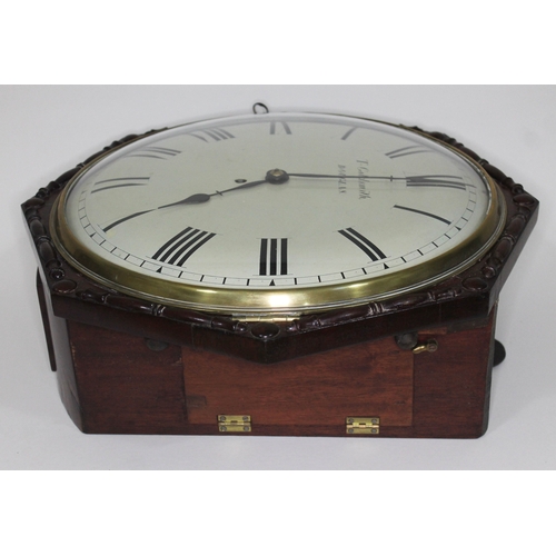 18 - A 19th century mahogany cased wall clock, with octagonal case, 13