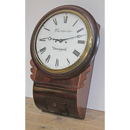 21 - An early 19th century mahogany cased drop dial wall clock with 12