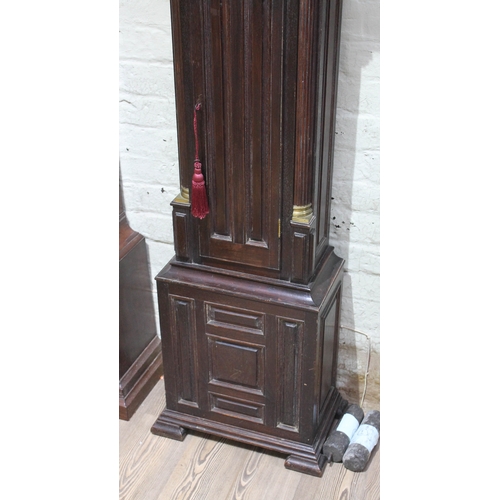 24 - A Georgian and later panelled and ebonised mahogany 8 day long case clock, broken swan neck pediment... 