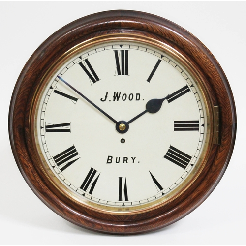 28 - A late Victorian oak cased wall clock, the 14