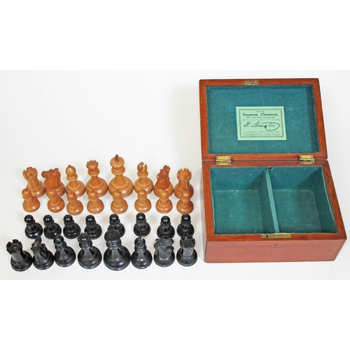 236 - A complete Jaques & Son Staunton pattern chess set, weighted boxwood and ebony pieces, both kings si... 