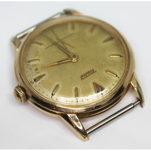 106 - A 1950s Tissot gold plated wristwatch having signed champagne dial with natural patina, gold tone ho... 