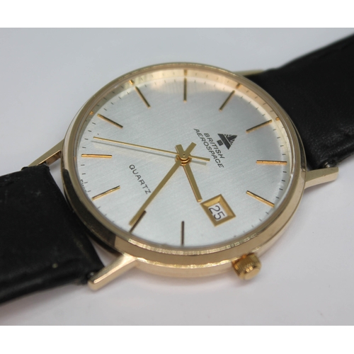 107 - A 9ct gold 1980s British Aerospace presentation quartz wristwatch having signed champagne dial, gold... 