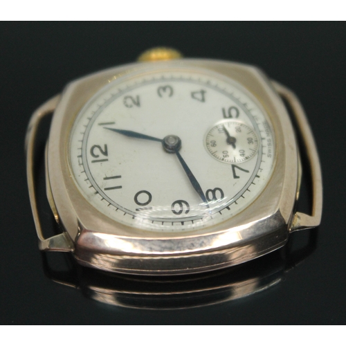 108 - A 1940s hallmarked 9ct gold wristwatch with silvered dial, Arabic numerals and seconds subsidiary di... 