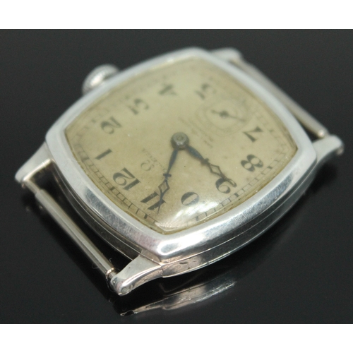 109 - A 1920s Omega wristwatch in hallmarked silver case having double signed dial for retailer Samuel Lyo... 