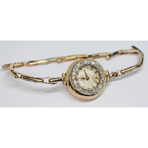 110 - A vintage 9ct gold and diamond Leijona ladies wristwatch with 15 jewel AS cal.970 manual wind moveme... 