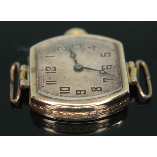 111 - A 1920s Rolex Prima 9ct gold ladies wristwatch having signed guilloche dial with Arabic numerals and... 