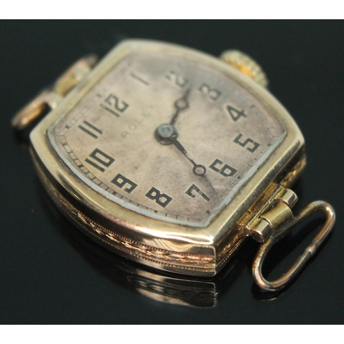 111 - A 1920s Rolex Prima 9ct gold ladies wristwatch having signed guilloche dial with Arabic numerals and... 