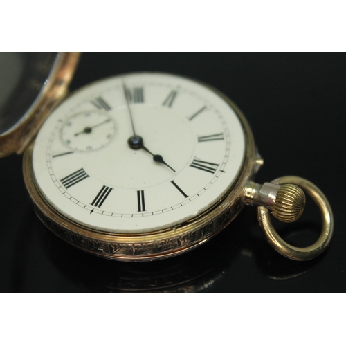 112 - An early 20th century 14ct gold ladies pocket watch having white enamel dial with Roman numerals and... 