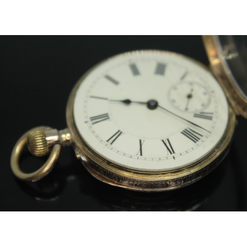 112 - An early 20th century 14ct gold ladies pocket watch having white enamel dial with Roman numerals and... 