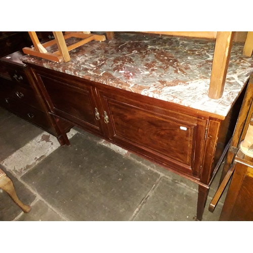 919 - An Edwardian marble top inlaid mahogany wash stand.