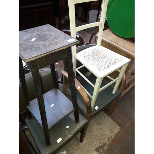 935 - An oak plant stand, painted chair and two 1950's office chairs