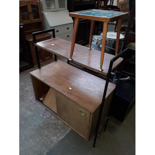 944 - A retro Avalon record cabinet and a small retro green tile topped occasional table