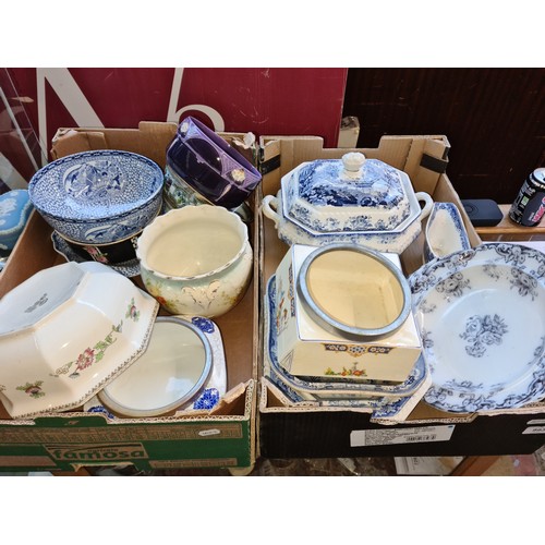 993 - 2 boxes of pottery including 19th century blue and white, Adams and Austrian secessionist bowl, Eich... 