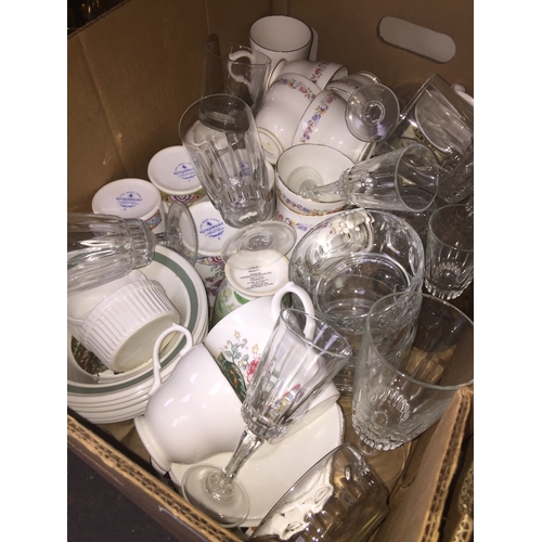 715 - Box with china mugs etc. and glassware