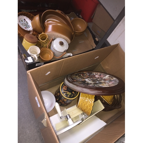 740 - Two boxes of kitchenware and pottery