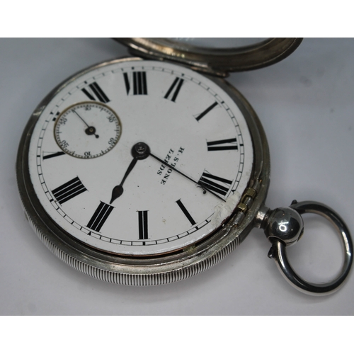 104 - A late Victorian hallmarked silver pocket watch, the white enamel dial signed H. Stone Leeds, the gi... 