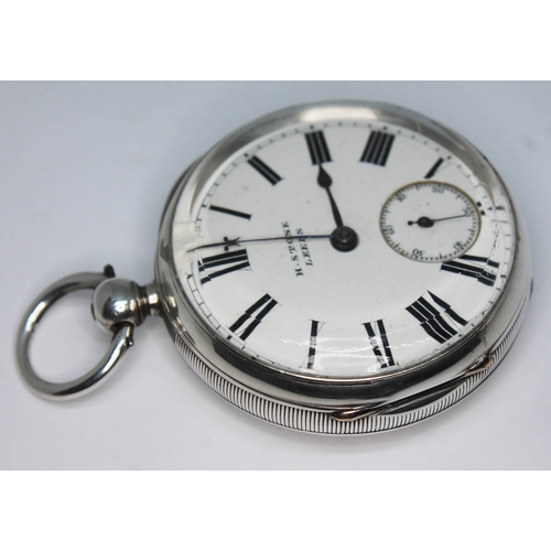 104 - A late Victorian hallmarked silver pocket watch, the white enamel dial signed H. Stone Leeds, the gi... 