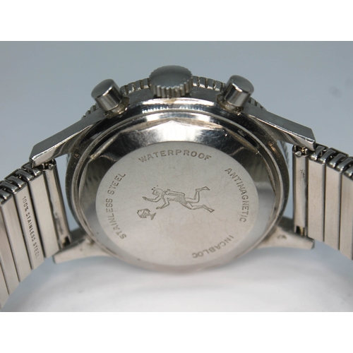 108 - A vintage stainless steel Ollech & Wajs Precision Chronographe wristwatch, ref. 2957, the signed bla... 