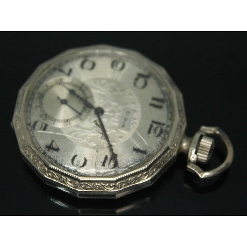 241 - An Art Deco 14K white gold filled pocket watch, circa 1911, the signed silvered dial having Arabic n... 