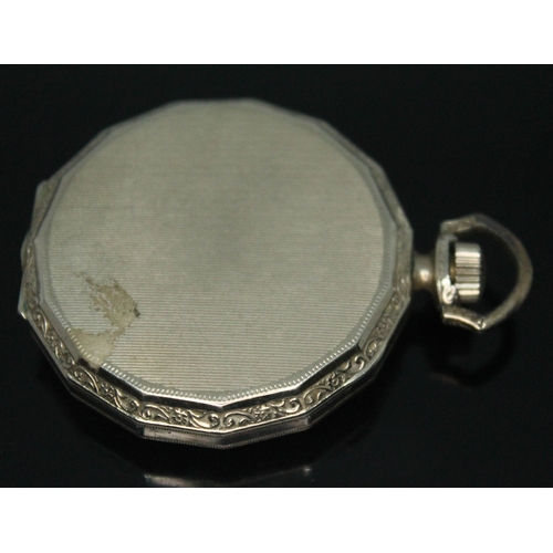 241 - An Art Deco 14K white gold filled pocket watch, circa 1911, the signed silvered dial having Arabic n... 