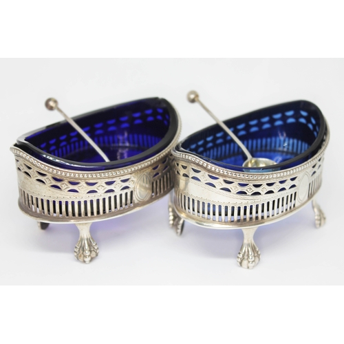 256 - A pair of George III silver salts, Robert Hennell I, London 1788, matched with a pair of Victorian h... 