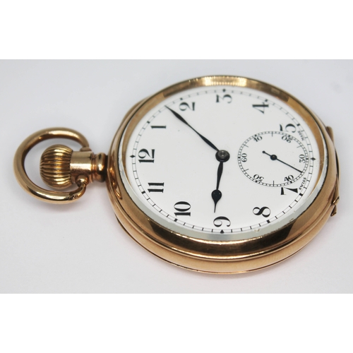 266 - A gold plated Syren pocket watch in 50mm Dennison case, the unsigned white enamel dial having Arabic... 