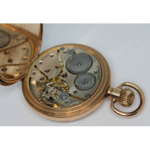 266 - A gold plated Syren pocket watch in 50mm Dennison case, the unsigned white enamel dial having Arabic... 