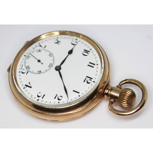 266 - A gold plated Syren pocket watch in 50mm Dennison case, the unsigned white enamel dial having Arabic... 