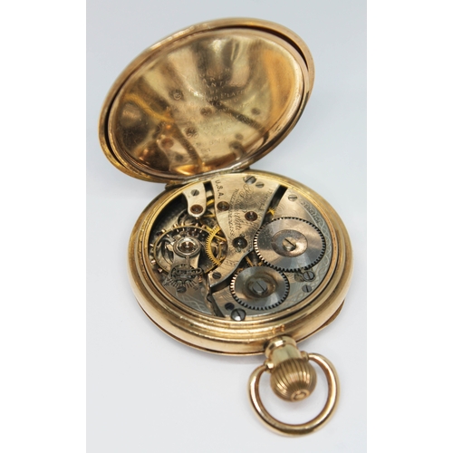 267 - A gold plated Waltham pocket watch circa 1926, the signed white enamel dial having Roman numerals, s... 