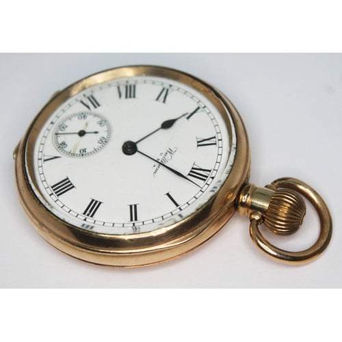 267 - A gold plated Waltham pocket watch circa 1926, the signed white enamel dial having Roman numerals, s... 