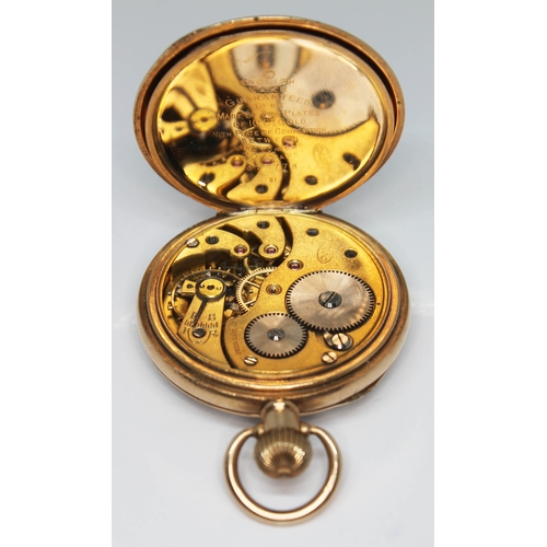 270 - An early 20th century gold plated pocket watch with white enamel unsigned dial having Roman numerals... 