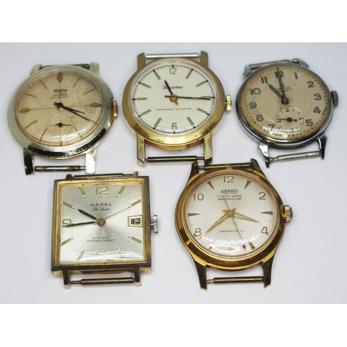 273 - A collection of five vintage wristwatches comprising a Smiths De Luxe 15 jewel manual wind with sub ... 