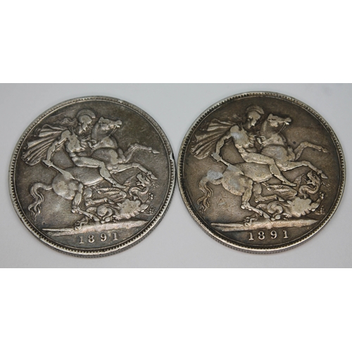 274 - Two Victoria Jubilee head crowns 1891