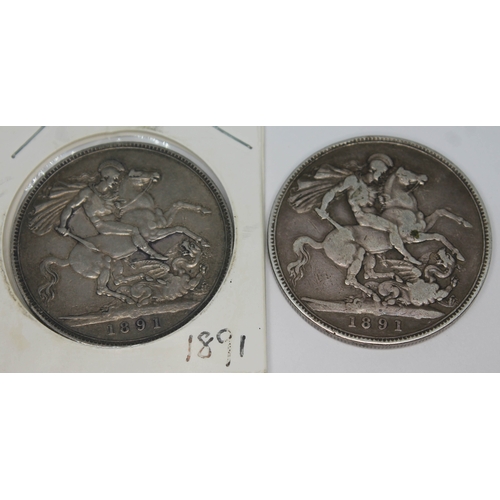 275 - Two Victoria Jubilee head crowns 1891