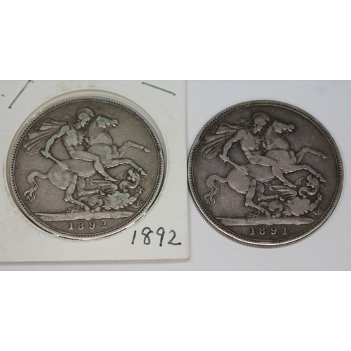 276 - A Victoria Jubilee head crown 1891 and another 1892