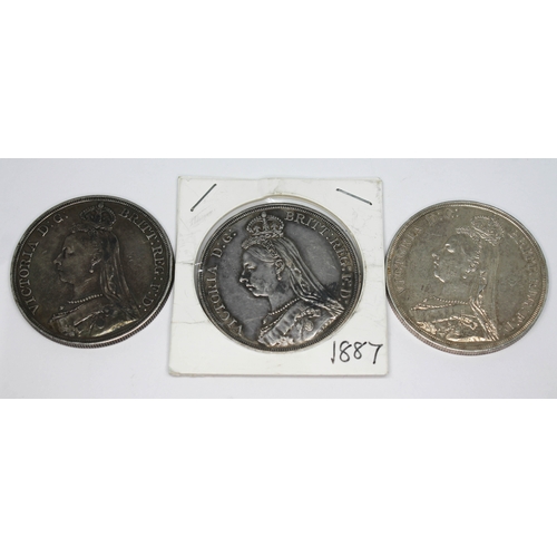 278 - Three Victoria Jubilee head crowns 1887
