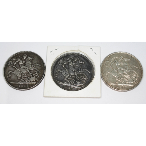 278 - Three Victoria Jubilee head crowns 1887
