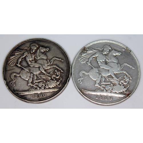 280 - A Victoria Jubilee head crown 1889 and another 1890